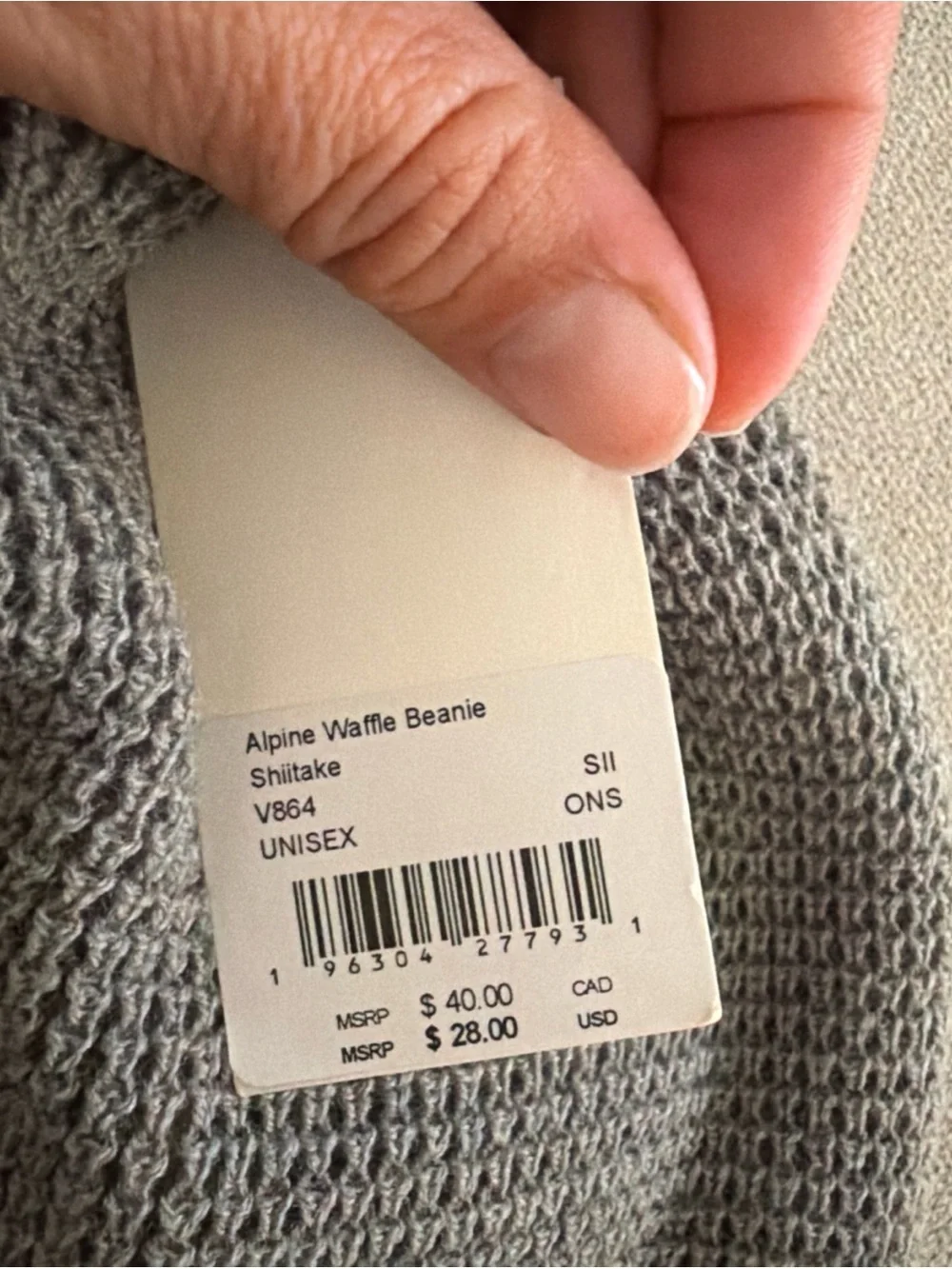 Vuori Olive Gray Knit Waffle Beanie